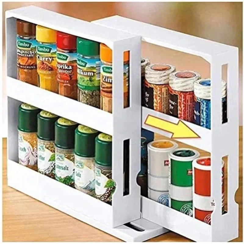 

Creative Household Items Double Storage Food Rack Can Rotating Seasoning Rack Sundry Portable Finishing Rack Kitchen Bathroom