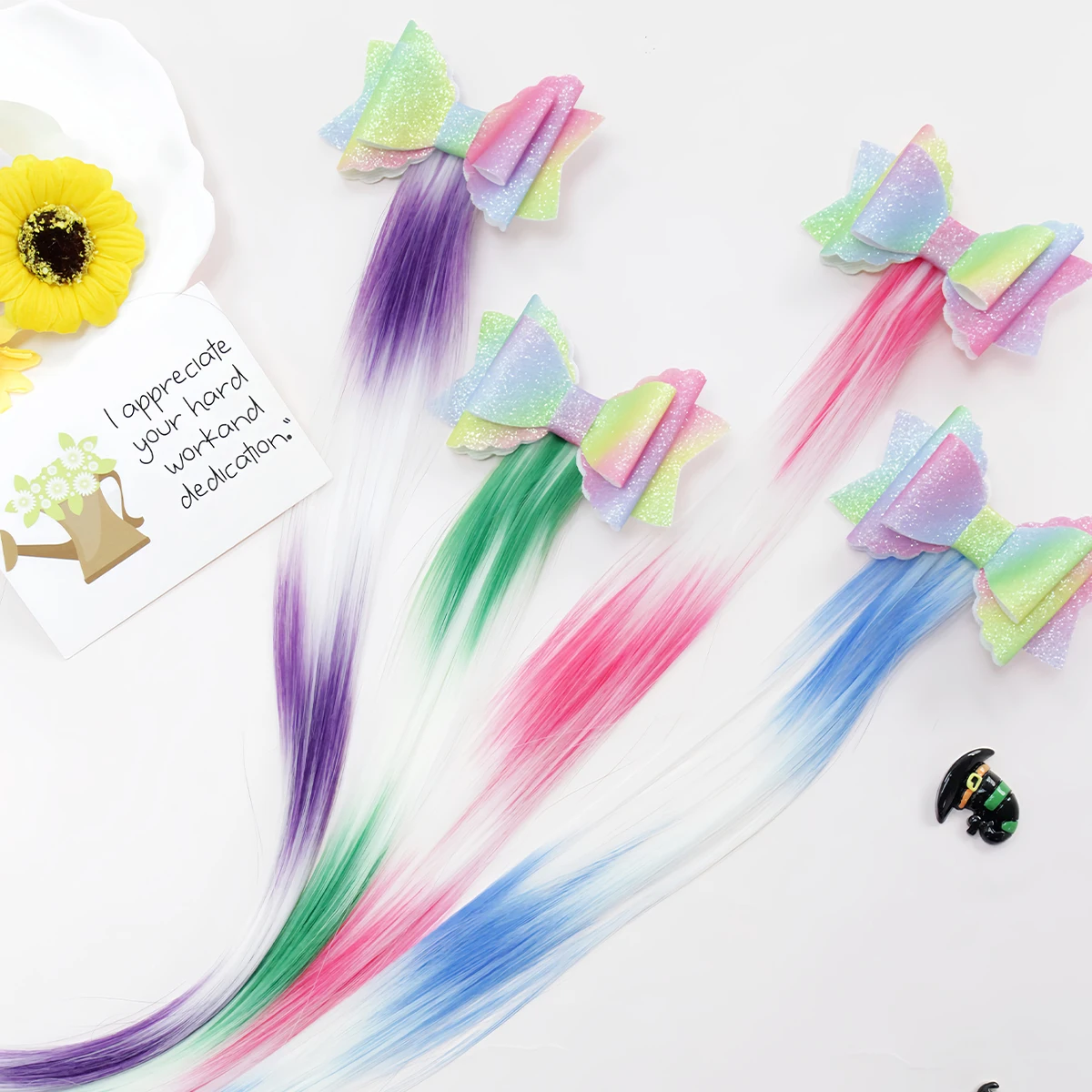 

Halloween Sweet & Edgy Two-Tone Synthetic Hair Clips, Girls' Colored Bow Hair Extension Clips, Suitable for Daily & Festiva