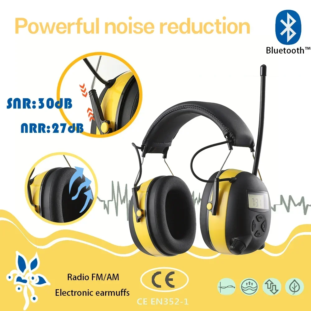 Pelindung pendengaran 5.1, Headphone Digital dengan pengurang kebisingan Bluetooth elektronik AM/FM Radio