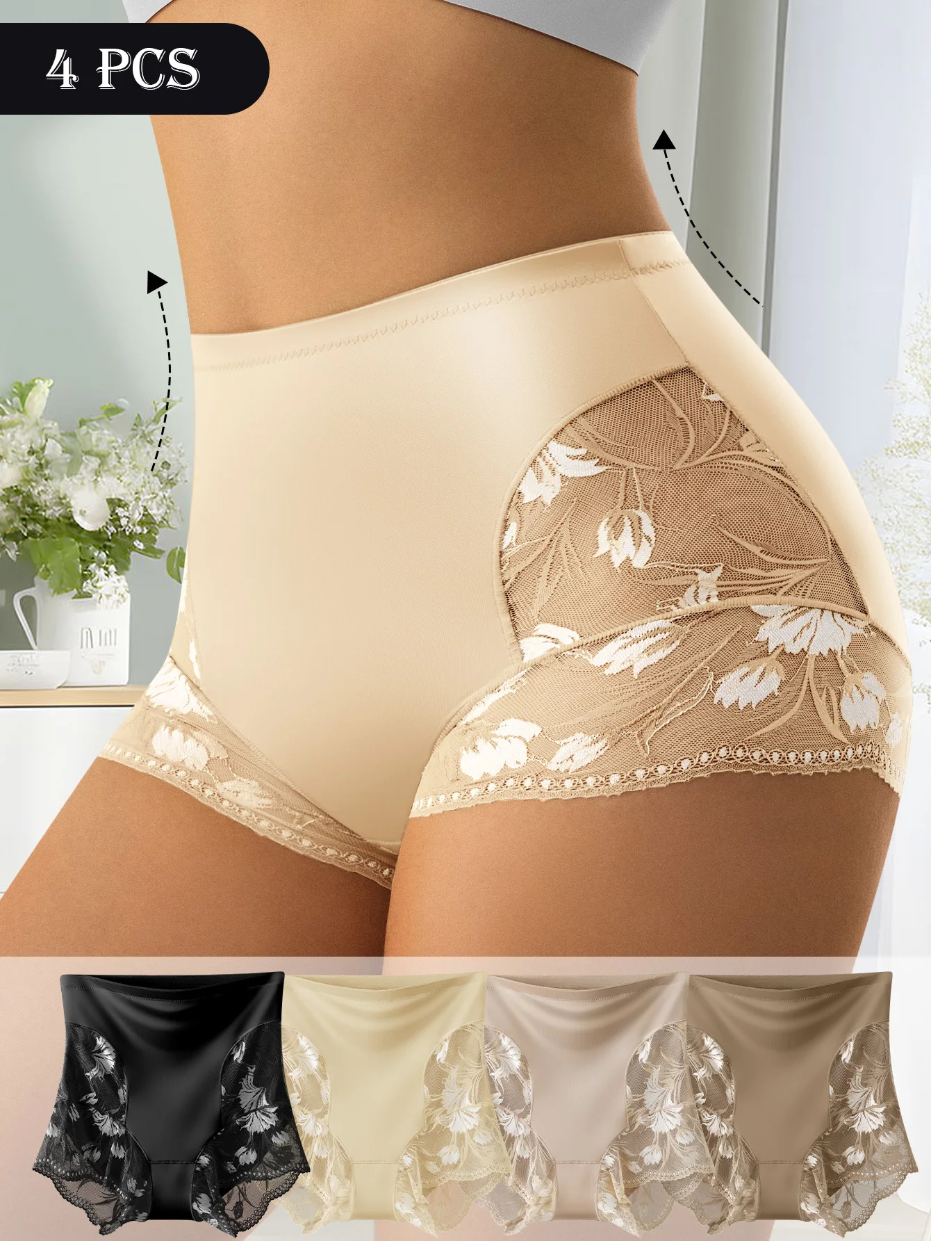 4 Pack Mid Rise Lace Briefs For Women Tummy Control Stretchy Breathable Design Perfect For Daily Use Special Occasions