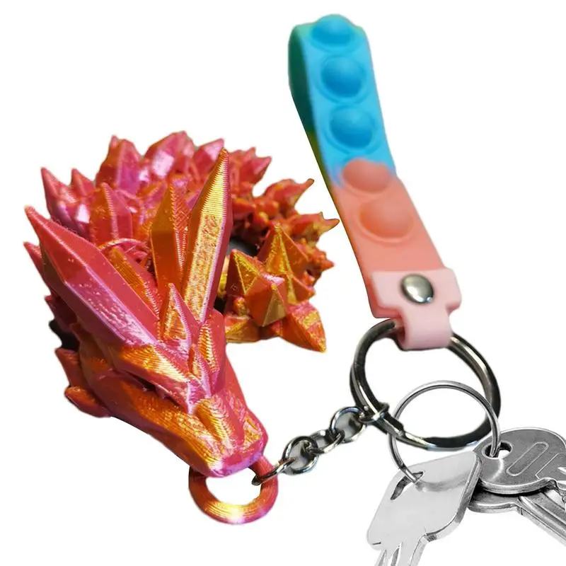 3D Printed Dragon Key Chain Good Luck Keychain Rainbow Pearlescent Colors Articulated Dragon Year Pendants Dragon Statue