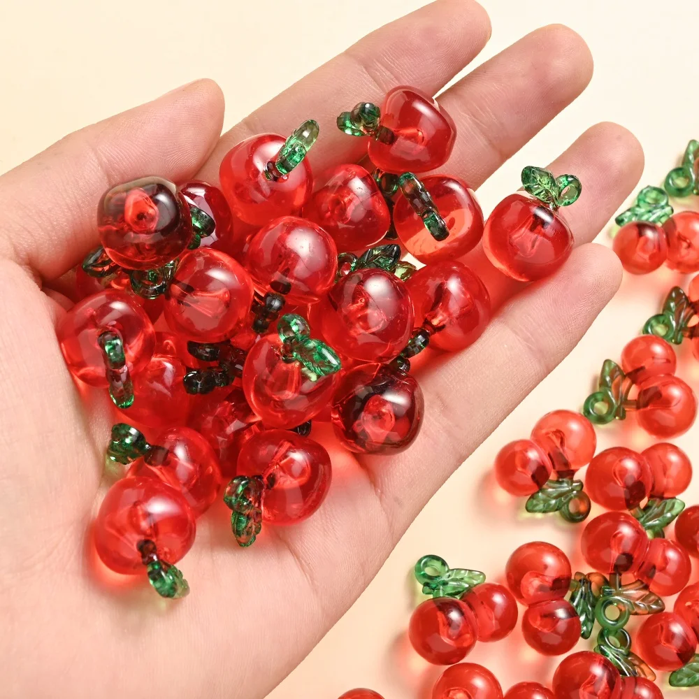10pcs/set Acrylic Red Cherry Apple Beads Charms Fruits Pendant For Jewelry Making DIY Bracelet Hair Clip Accessories