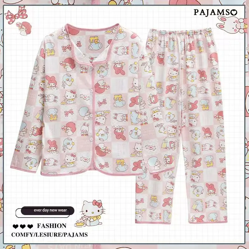 

Hello Kitty Ladies Pajamas Cute Cartoon Pajamas Set Pure Cotton Comfortable Long-Sleeved Trousers Two-Piece Homewear