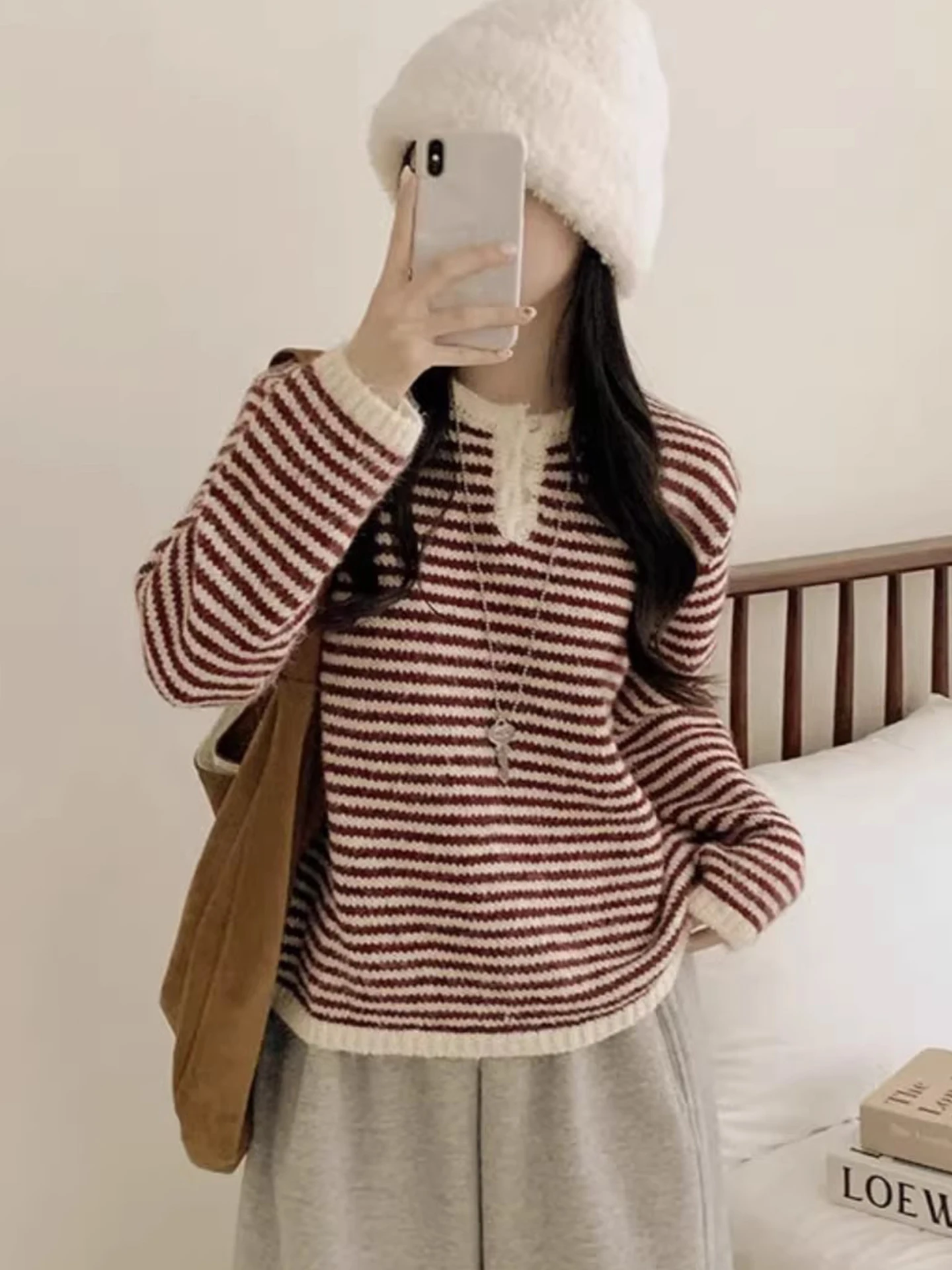 

Ретро ell полосатый свитер на пуговицах, женский свободный теплый вязаный топ, осень-зима, удобный утягивающий свитер из полиэфирного волокна