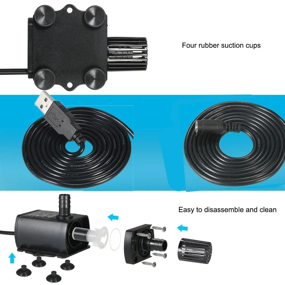 DC12V USB 5V Mini 4 Modes Adjustable Brushless Water Pump DC USB Interface Low Power Consumption For Garden Pond Aquarium Diving