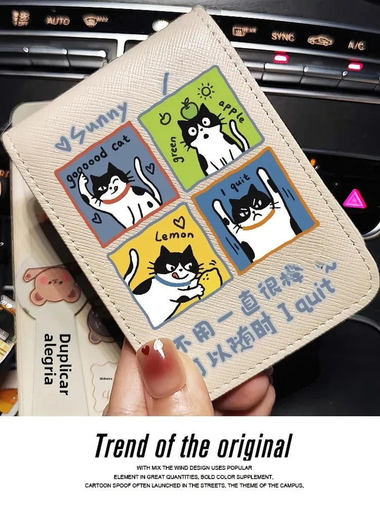 かわいい猫のライセンスホルダー財布ツーインワン運転免許証カバーレディースユニークなスタイルポリエステル裏地付き漫画テーマ財布