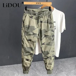 Summer New High Street Y2K Printing Ankle Length Pants Man Fashion Elastic Waist Pockets Thin Style Street Motion Encil Pant