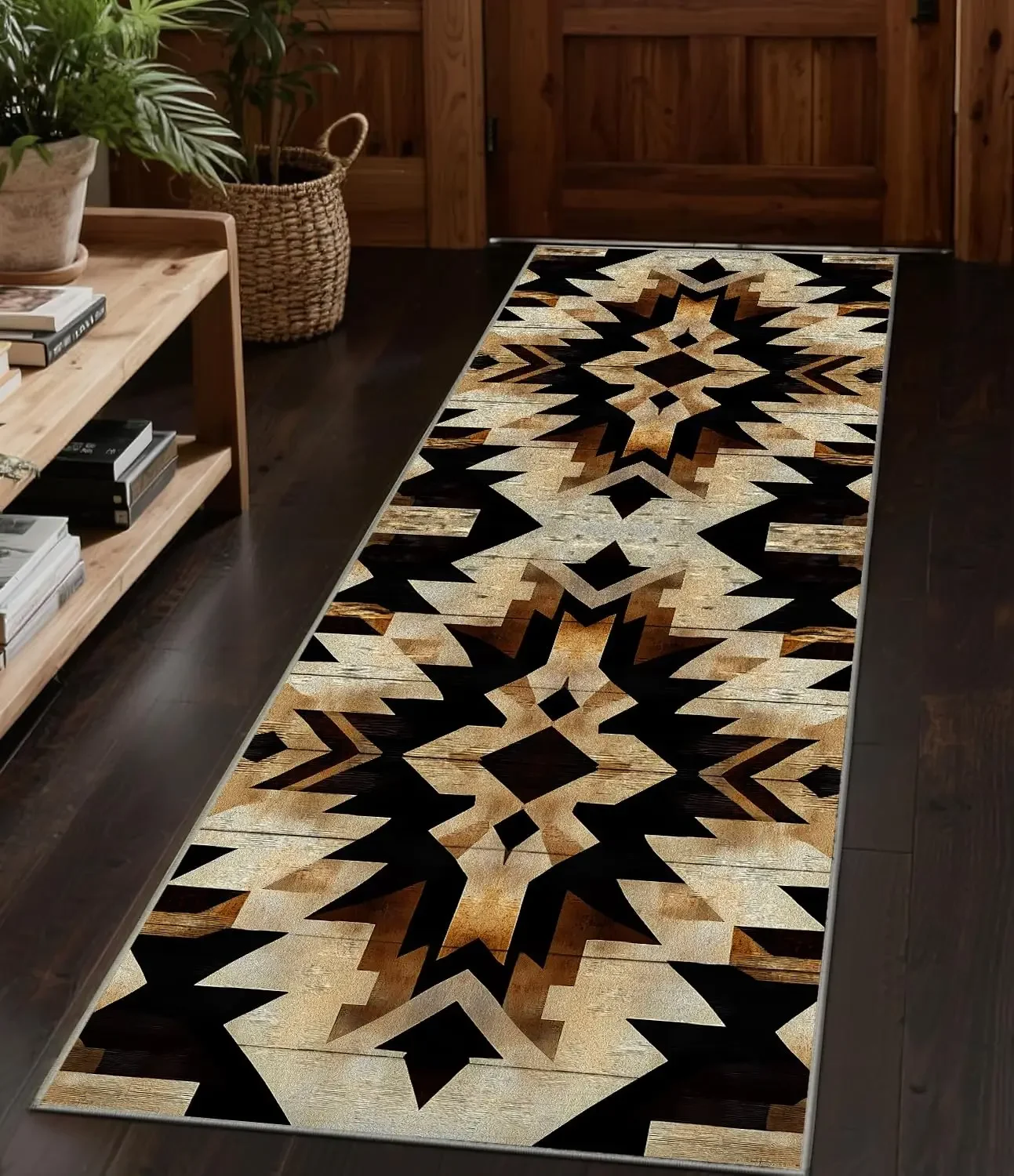 Vintage Rústico Runner Carpet Western Aztec Area Rug Anti Slip Native Tribal Geometric Frame Hallway Porch Bedside Floor Mat