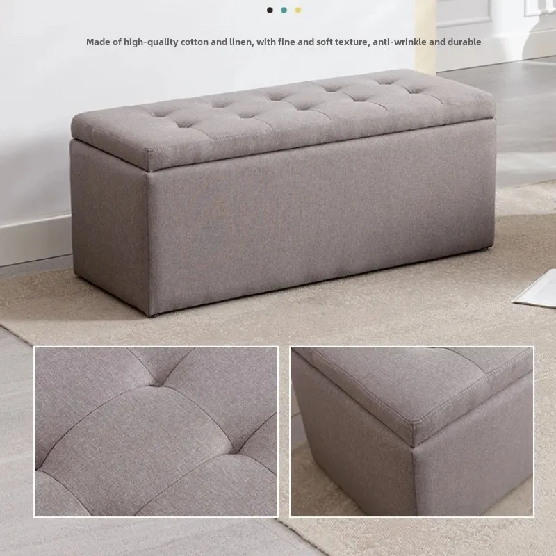 43-Inch Hidden Storage Ottoman Bench Large Capacity Organizer Comfortable Grey Fabric Footrest Stylish Living Room Seat