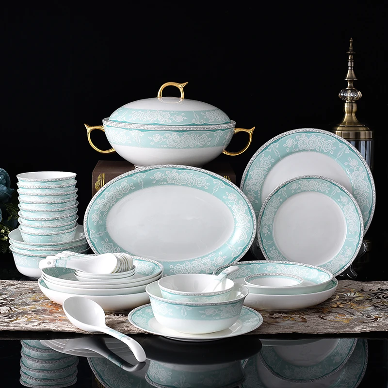 Bone China Dinnerware Set Ceramic Plates and Dishes Bowls 52pcs combination Tableware plates and bowls set