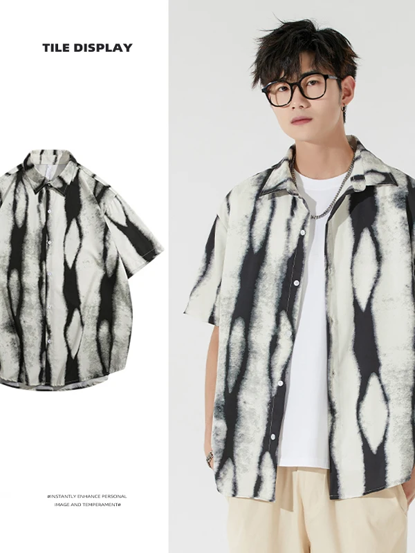 

Summer Thin ort Sve Color Blo Casual irt for Men Breathable Loose Fit Polyester Fiber Youthful Sle Geometric Pattern