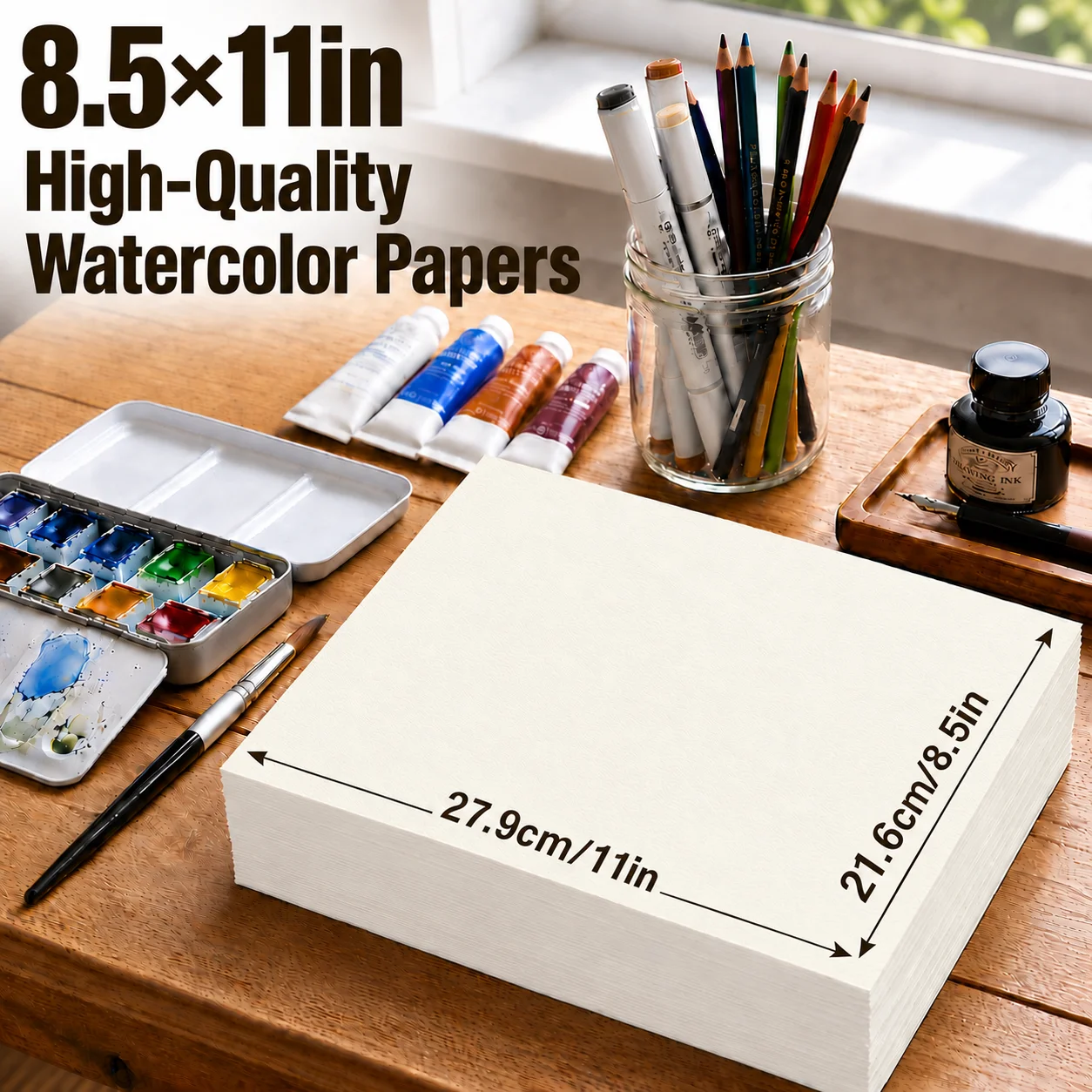 20 Sheets Watercolor Paper Kit, 8.5 × 11 Inch 300gsm/140lb Heavyweight Paper for Painting,  for Artists, Hobbyists & Adults