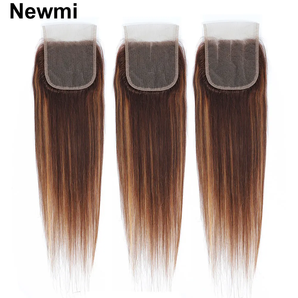 Free Part  Middle Part Three Part P4/27 Highlight 4x4 Lace Closure Human Hair Preplucked Ombre Brown Blonde Human Hair Closure