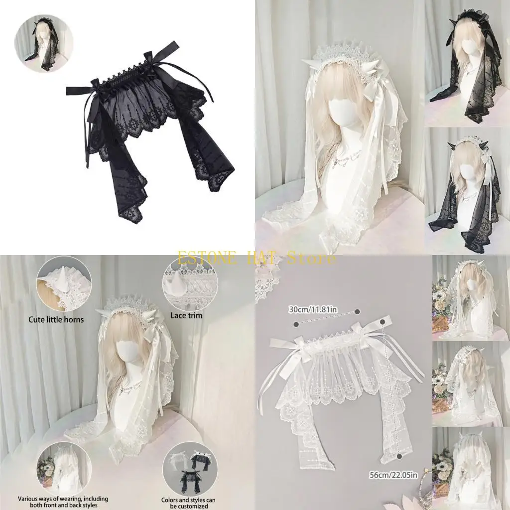 

49MF Lightweight Polyester Lace Hair Band Elegant Tassels Photoshoots Event Headwear