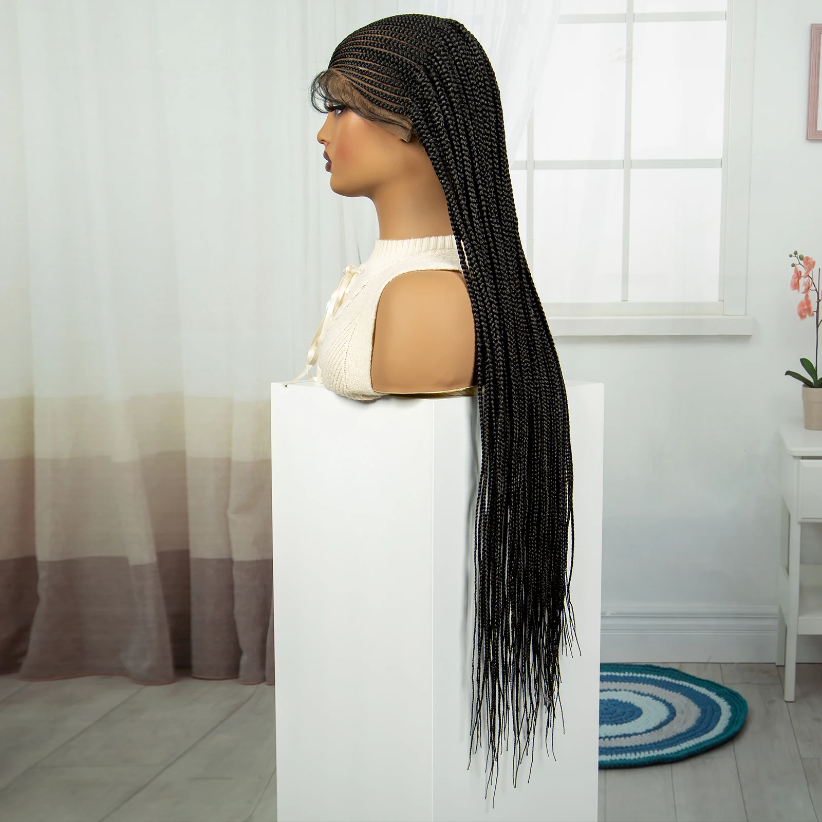 36 인치 레이스 땋은 가발 전체 레이스 합성 머리띠 가발 아기 머리 레이스 정면 수제 Cornrow 머리띠 가발 흑인 여성을위한