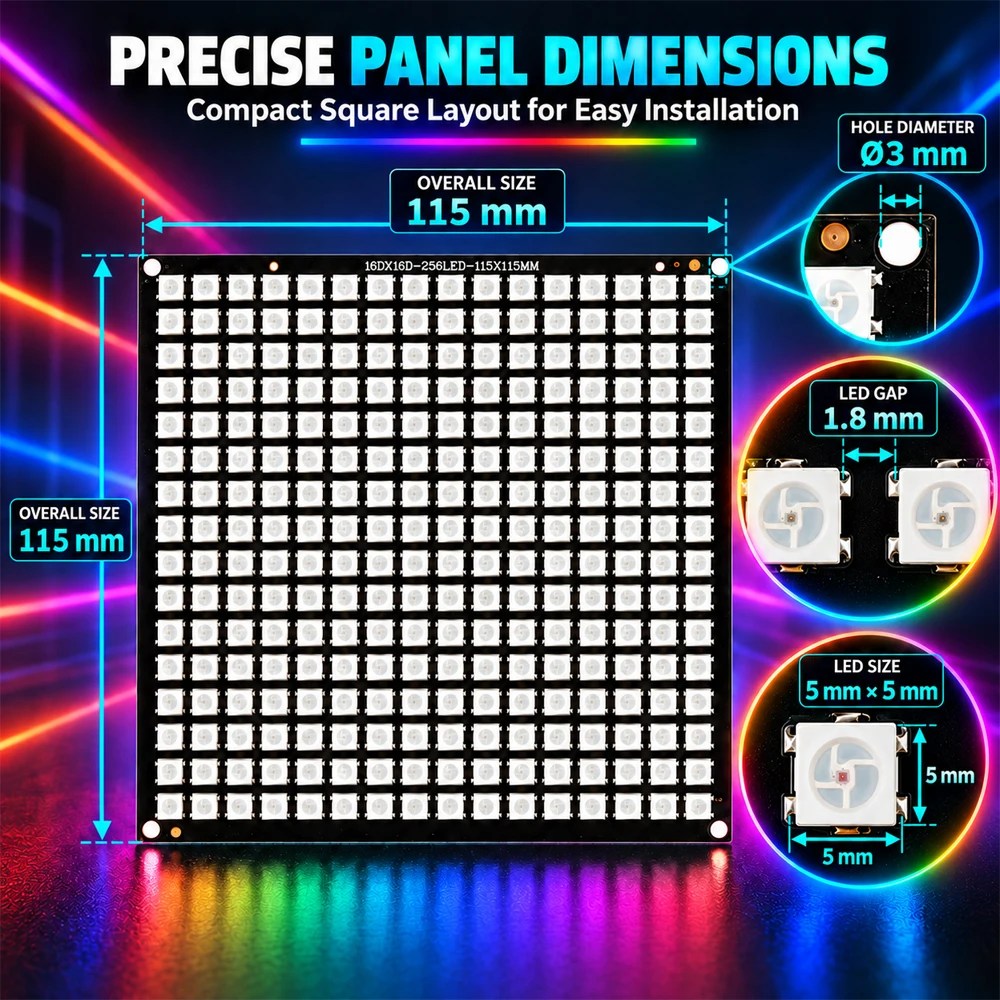 For DIY Decor Screen WS2812 LED Matrix Panel Module 16x16 256 Pixels Full Color Changing Addressable RGB Light Board DC4.5-5.4V