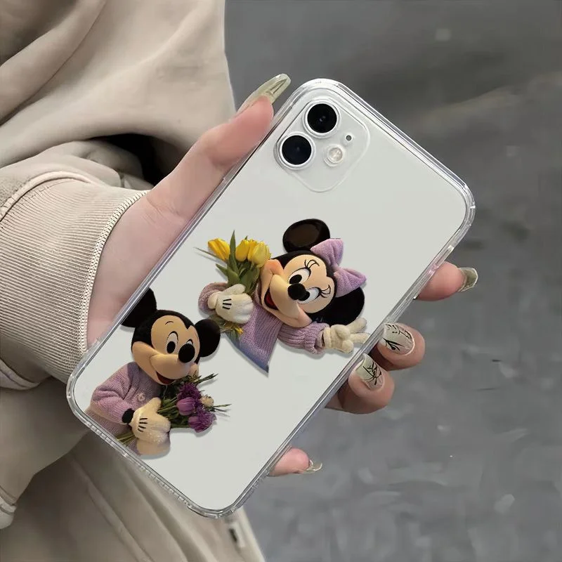 

Cartoon Sweater flowers Mickey Minnie Purple Bow Couple Phone Case For iPhone 11 12 13 14 15 16 17 Pro Max Plus Anti-fall Cover