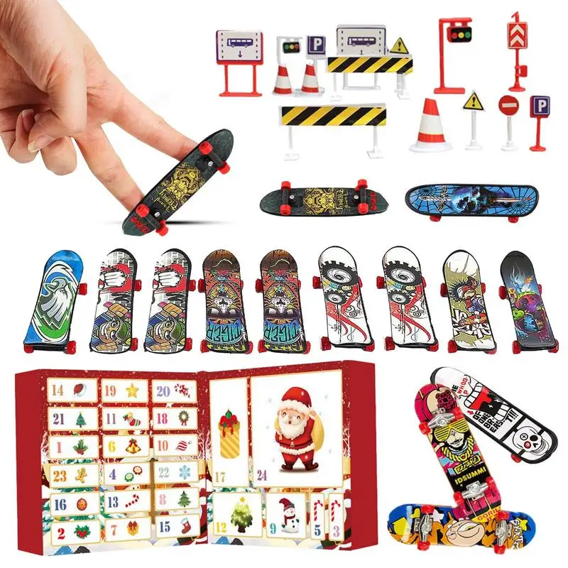 

NEW Mini Finger Skateboard 24 Days Christmas Advent Calendar With Colorful Movement Skate Party Favor Toys For Kids Adults Teens