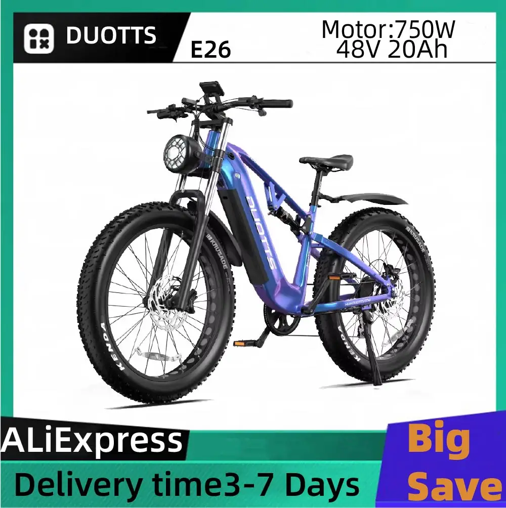 

DUOTTS E26 Dual Suspension E-Mountain bike For Adult 48V20Ah Battery Dual Motor Hydraulic Brake 26inch Fat Tire Electric Bicycle