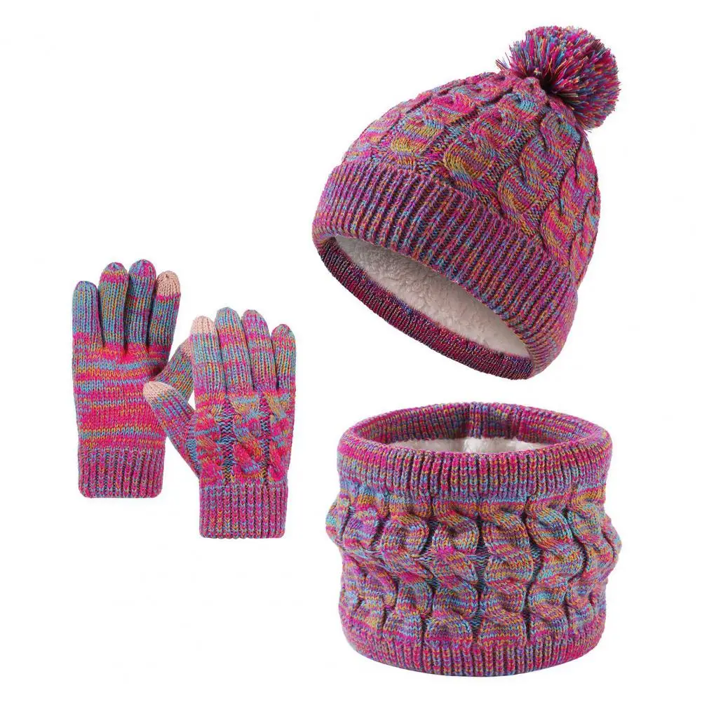 Knitted Hat Scarf Gloves Set Lightweight Scarf Gloves Combo Winter Outdoor Cycling Dome Neck Warp Set with Touch for Windproof