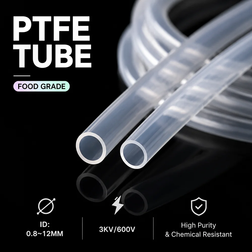 1/2/3/5/10M Transparent Food Grade PTFE Tube ID 0.8-12mm Compression Resistant Crack Resistant Non-Toxic Odorless Bending