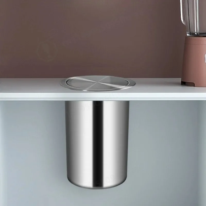 Kitchen Trash Can Built-in Garbage Bin Stainless Steel Large Litter Bins Luxury Touch Dustbin with Lid Kitchens Accessories