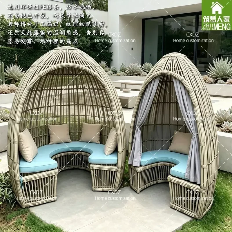 Villa Garden Outdoor Rattan Pavilion Courtyard Leisure Gazebo Modern Simple Spire PE Wicker Sunshade Canopy Customizable