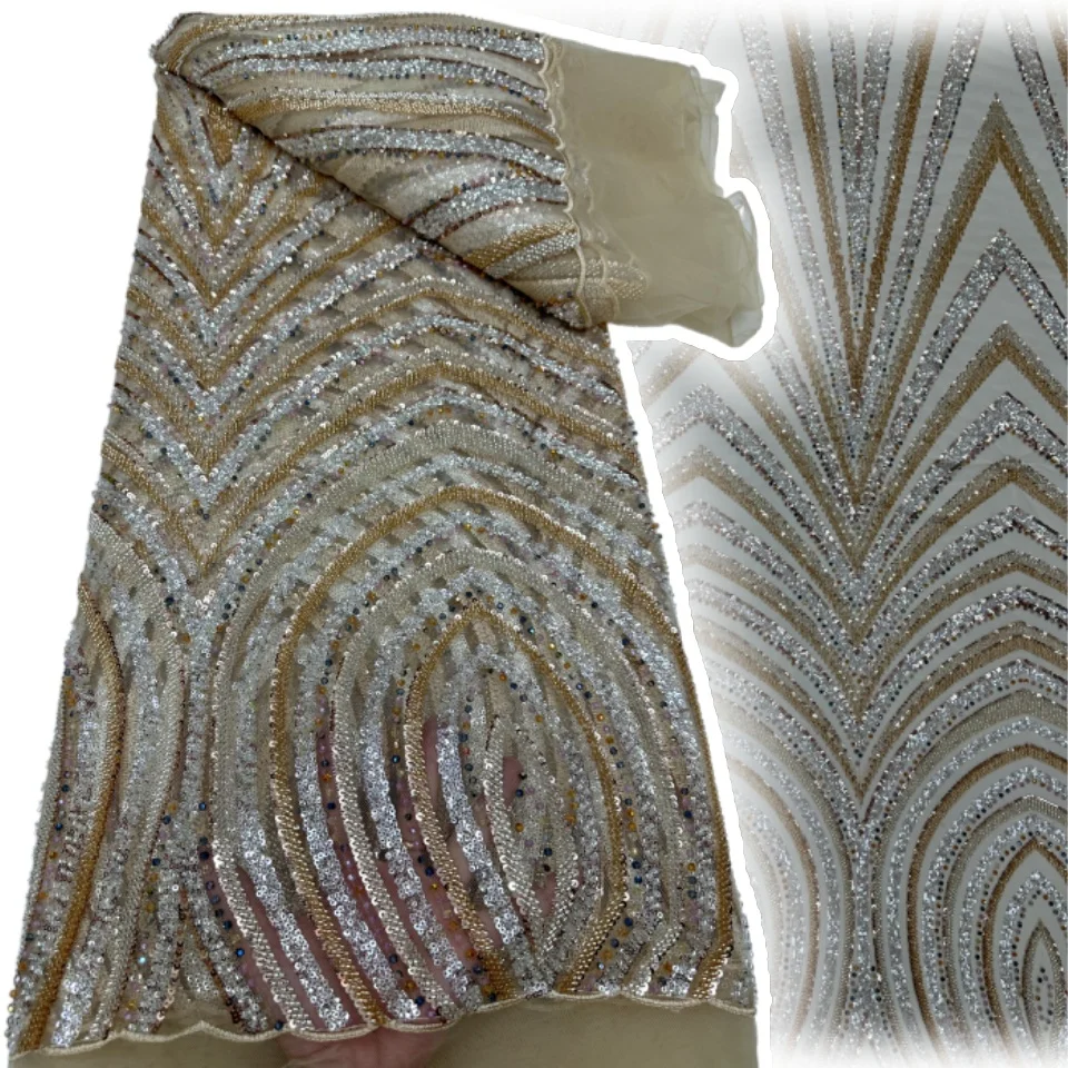 

Африканское кружево с блестками и бисером, новый дизайн, ткань, французская нигерийская кружевная ткань для жениха, вышитая кружевная ткань для свадебных платьев TP1543