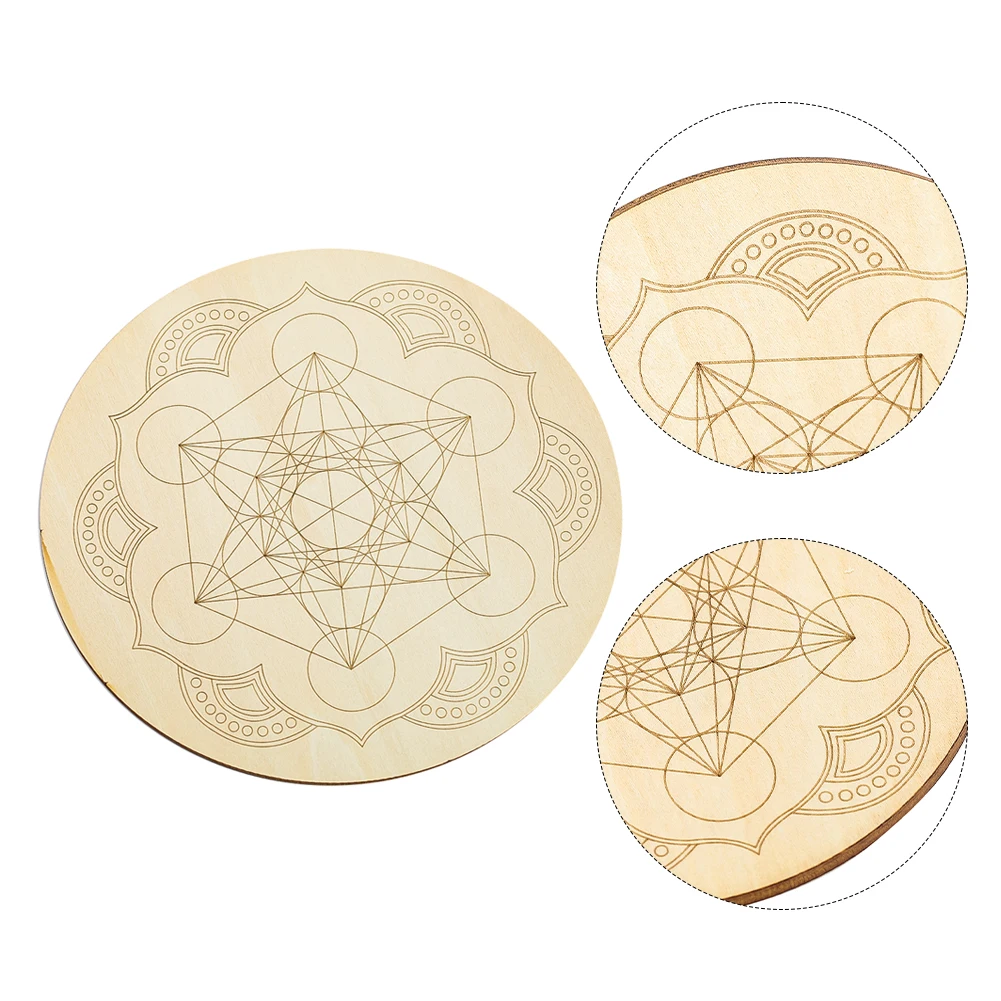 15CM Laser Carve Lotus Flower Star Of David Metatron Hexagram Round Wood Board Coaster Pads Yoga Chakra Wiccan Plank Props