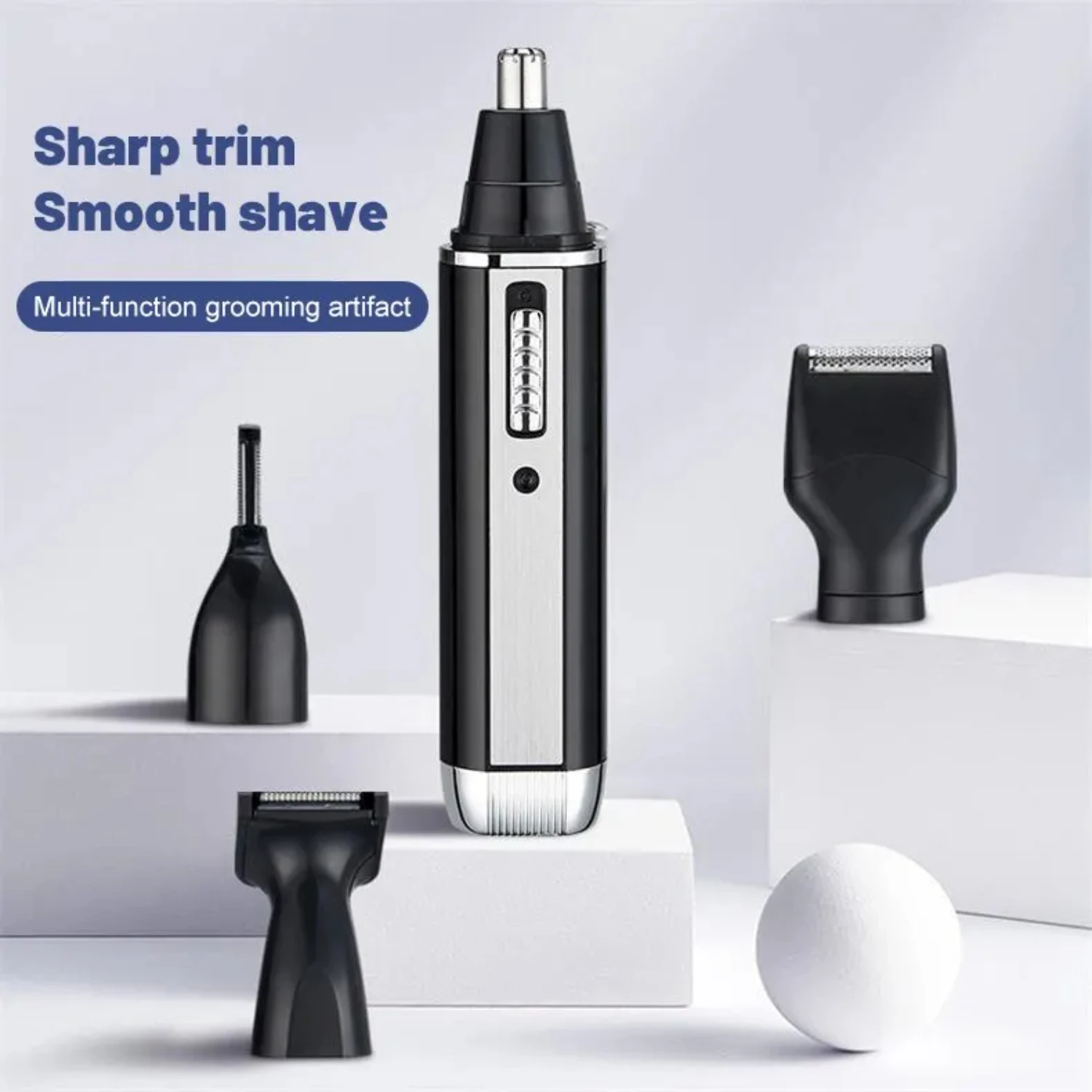 Sleek, convenient, and versatile 4-in-1 compact nose hair trimmer for men - Portable grooming kit for precision shaping of beard