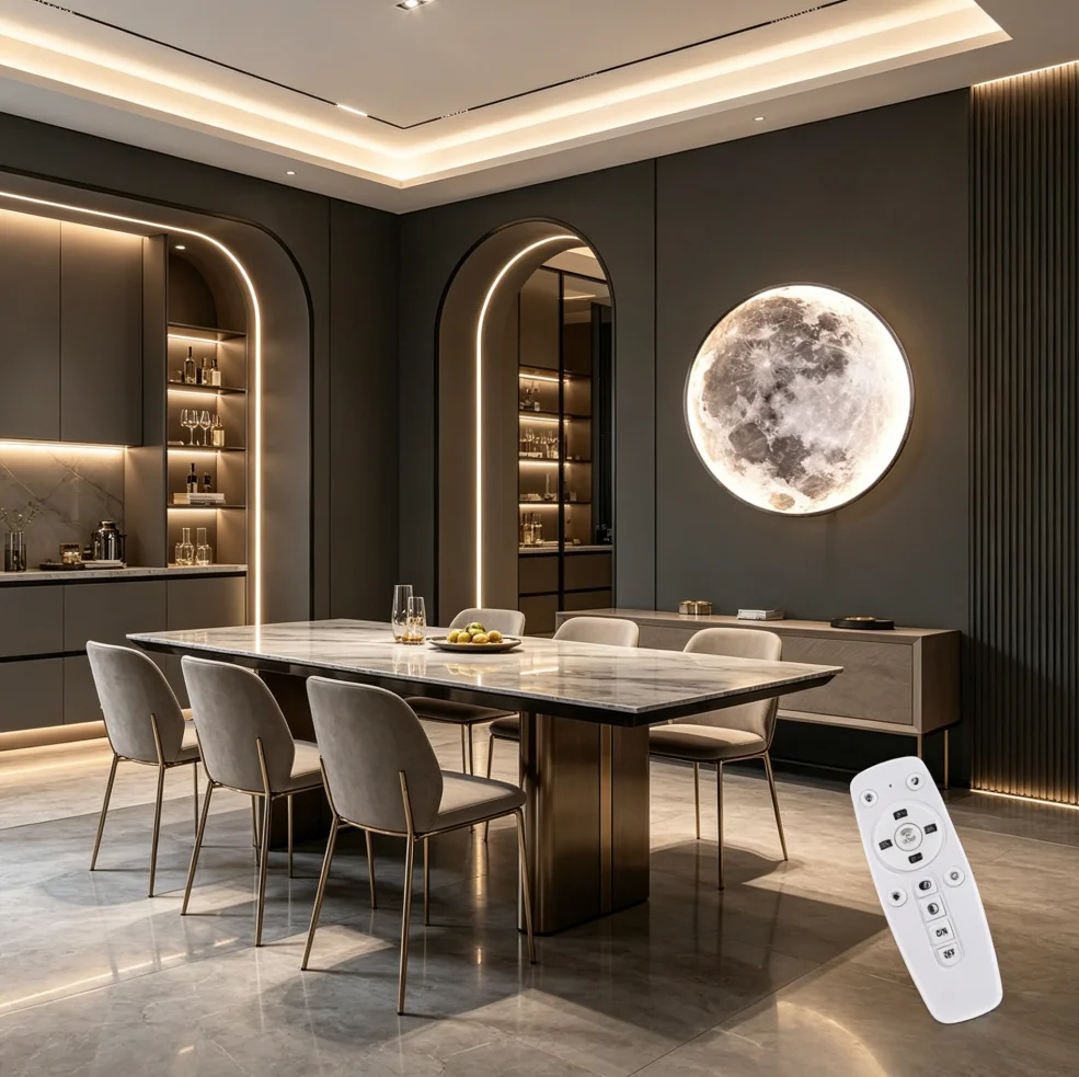 LED Wandleuchte Dimmbar mit Fernbedienung, Ø80cm Mond Wandlampe mit Schalter und Stecker, Modern Art Deco Mond Lampe Wand Wohnzimmerlampe Innen groß Vollmond Wandbeleuchtung