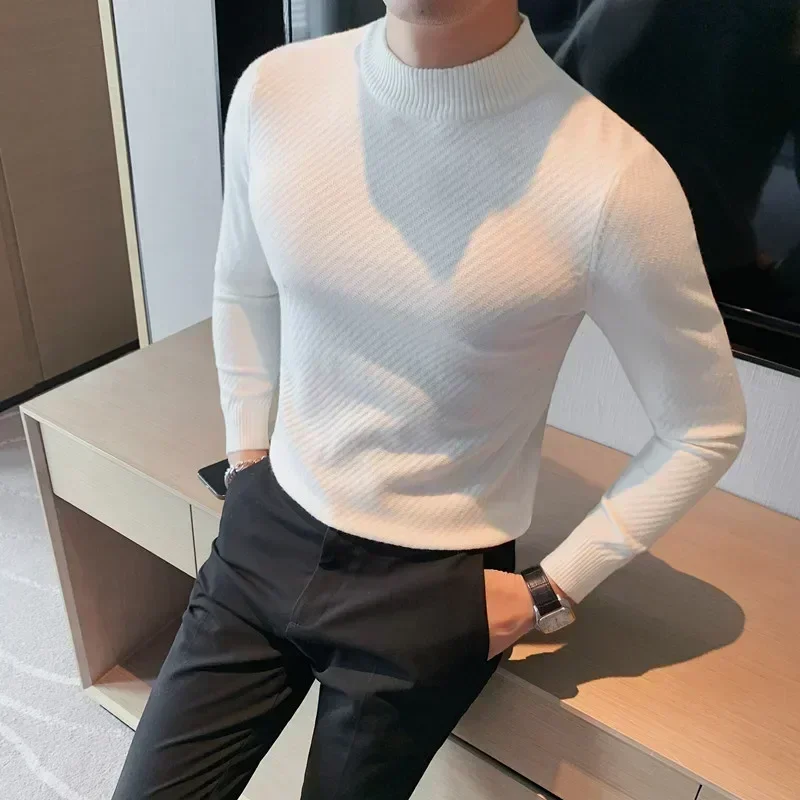 2023 Autumn Winter Solid Long Sleeve Turtleneck Sweaters For Men Clothing Slim Fit Casual Knitted Pullovers Pull Homme S-3XL