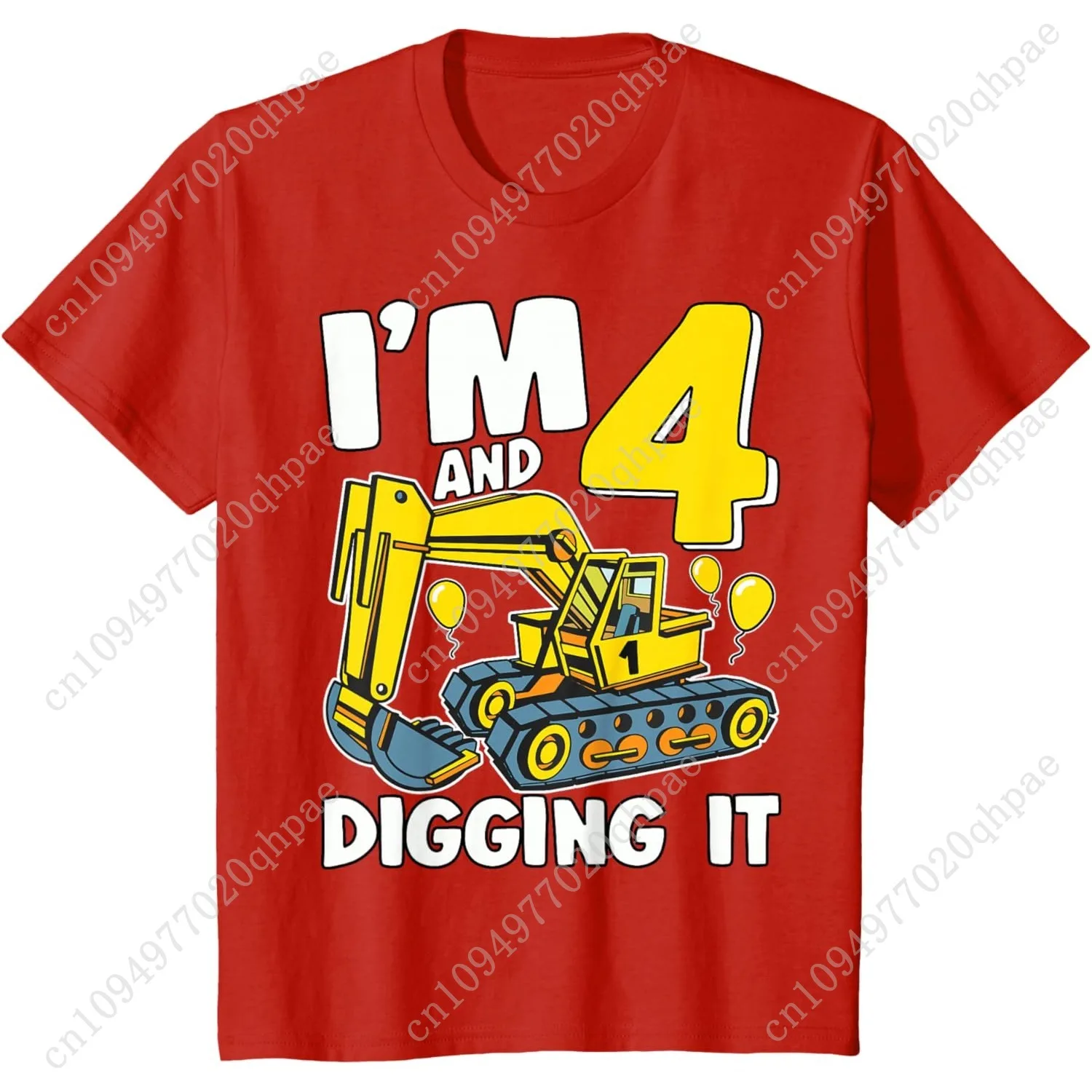 Kinder-T-Shirt „I'm 4 And Digging It“ für Jungen zum 4. Geburtstag, Bagger