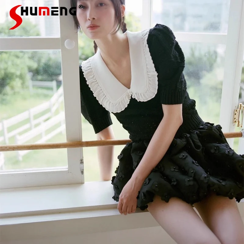

2025 Japanese Style New Fashion 3D Flower Beaded Bud Short Skirt Sweet Women's Super Fairy Birthday Party Puffy Princess Skirts
