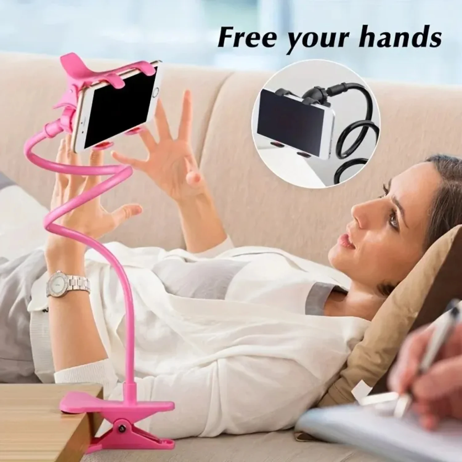 1PC Lazy Mobile Phone Holder  Version Double Clip Bedside Phone Holder Multi-functional Bed Extension Creative Tool