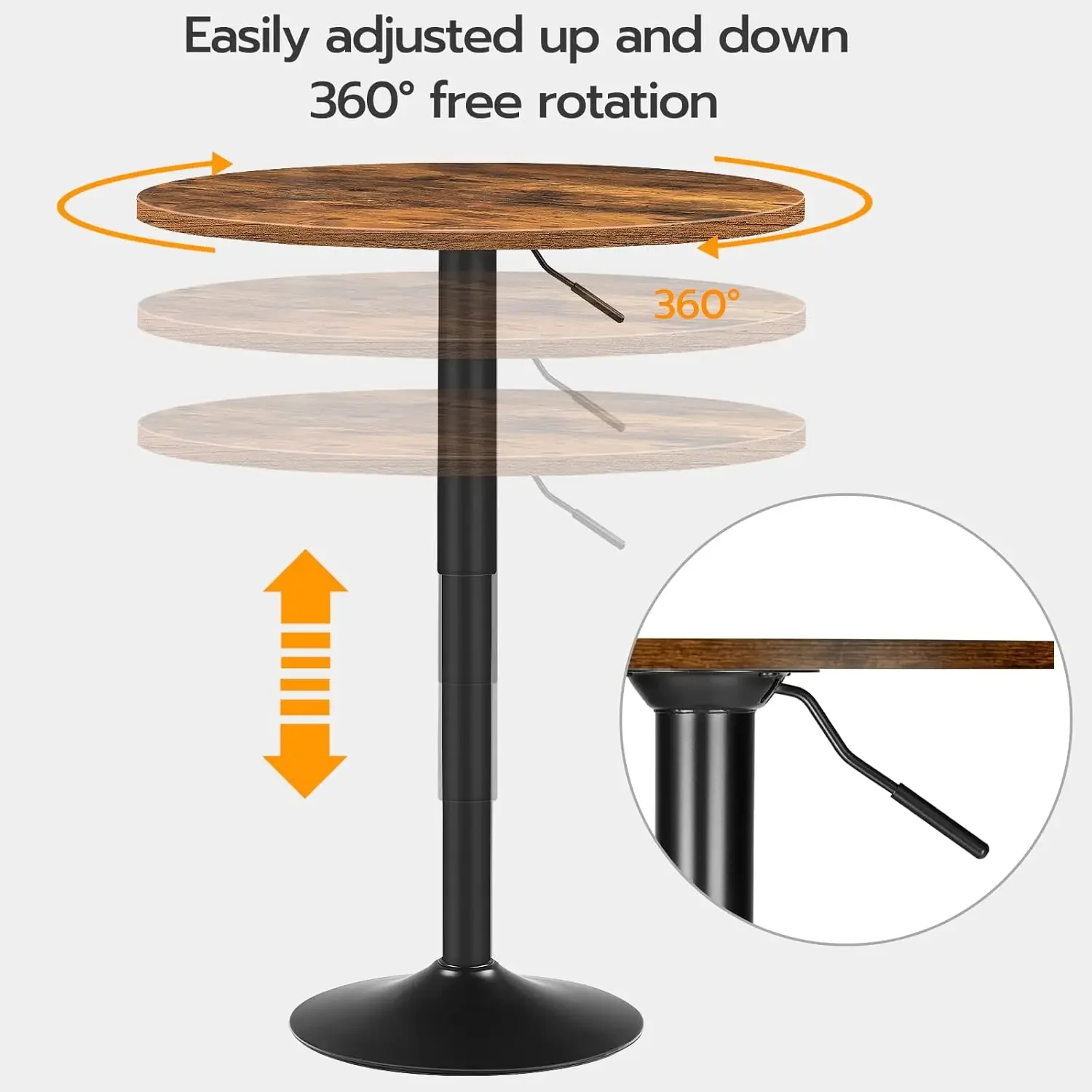 Height-Adjustable Round Pub Table, Cocktail Table with Sturdy Base, Modern Style, Easy to Assemble, Suitable for Small Space,