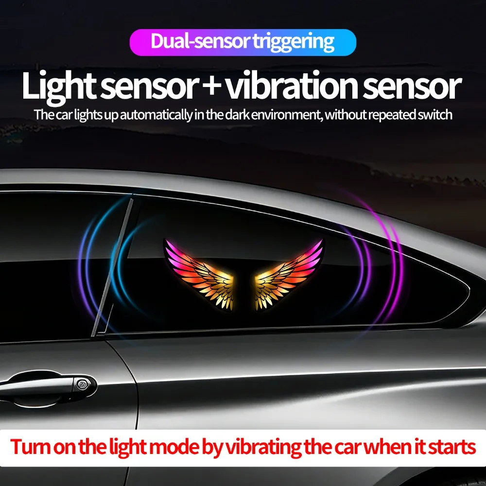 Car Decor Lamp Solar Car LED Colorful Ambient Strobe Warning Light Type-C Dual Charge Dual Sensor Multi Modes Universal Interior
