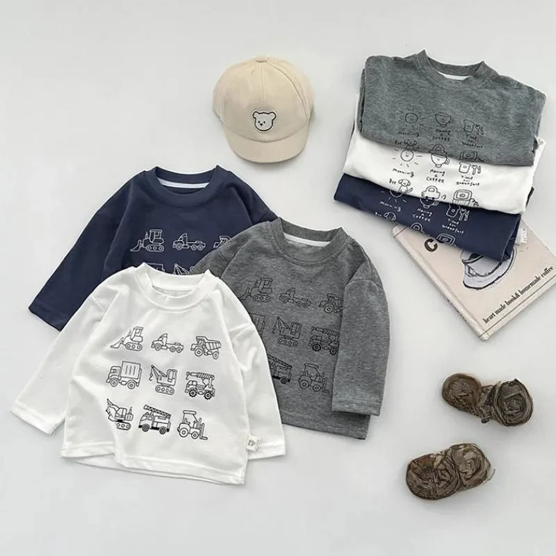 Boys T-shirt Spring Autumn Long-sleeved T-shirt for Kids Cartoon Children Tops Toddler Casual Bottom Baby Clothes 1-8years