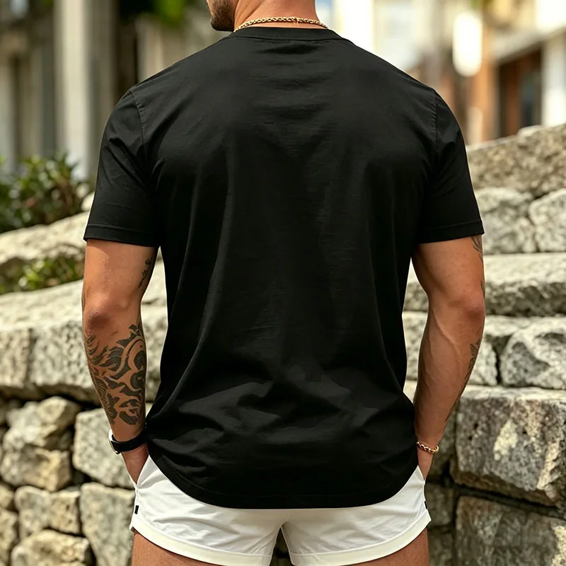 Men Slim Fit Short Sleeve T Shirt Summer Elastic Soft Basic Tops Classic Crew Neck Casual Daily Street Outdoor Wear for Men
