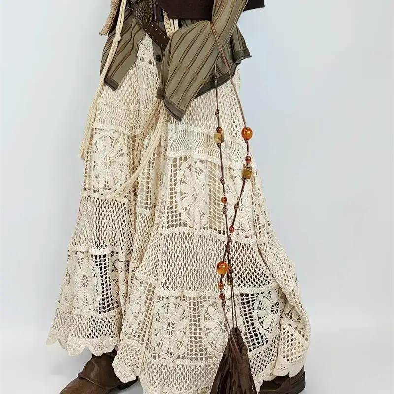 

YYAHAHAS Ins Style Rural Style French Temperament Hook Flower Hollow Half Skirt for Women Niche and Versatile A-line Skirt