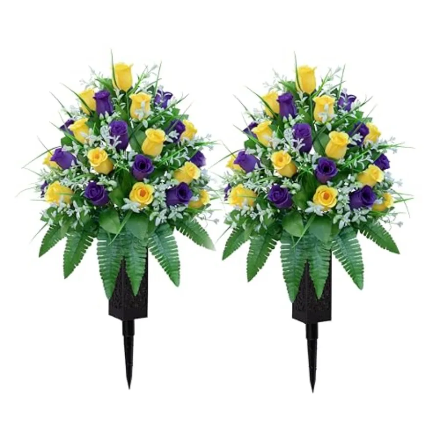 

Artificial Cemetery Flowers, Gravesite Decoration Roses, Memorial Bouquets with Cemetery Vase, Vibrant Long-Lasting Colors +Pur