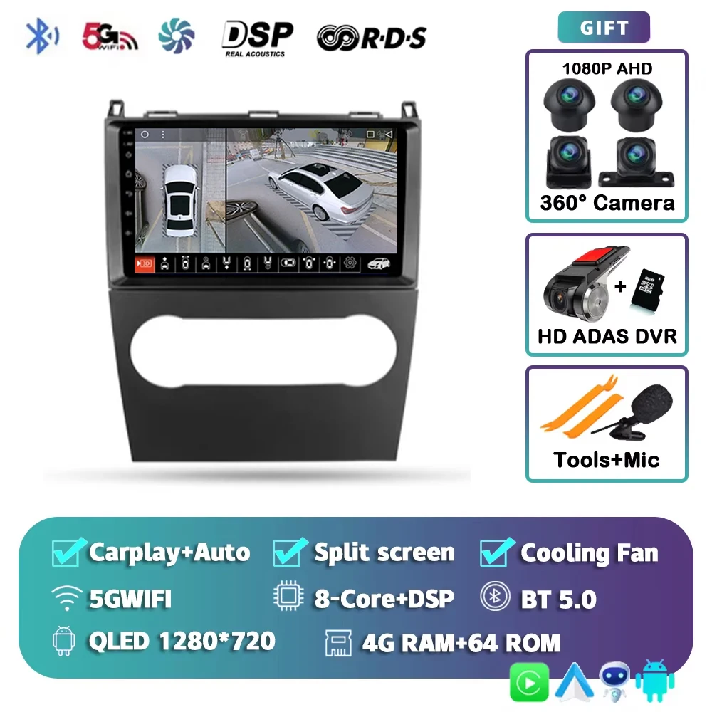 Voor Mercedes-Benz A-Klasse 2 W169 C169 2004 - 2012 2K 12+256 QLED Android 16 CarPlay autoradio multimediaspeler GPS stereo