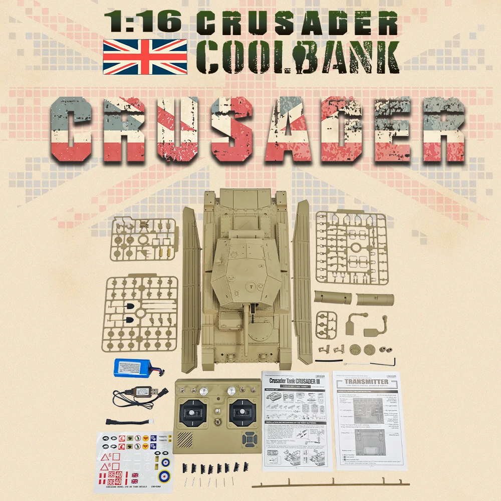 1:16 RC 탱크 2.4Ghz 영국 십자군 Mk.III 무선 조종 탱크 모델 군용 장난감 (연기, 조명, 사운드 포함) 군사 RC 차량 소년용