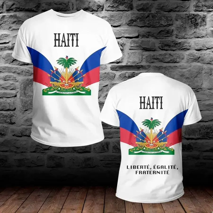 

Country Emblem Flag Caribbean Sea Haiti Island Retro Streetwear 3Dprint Funny Casual Short Sleeve T-Shirts Men/Women