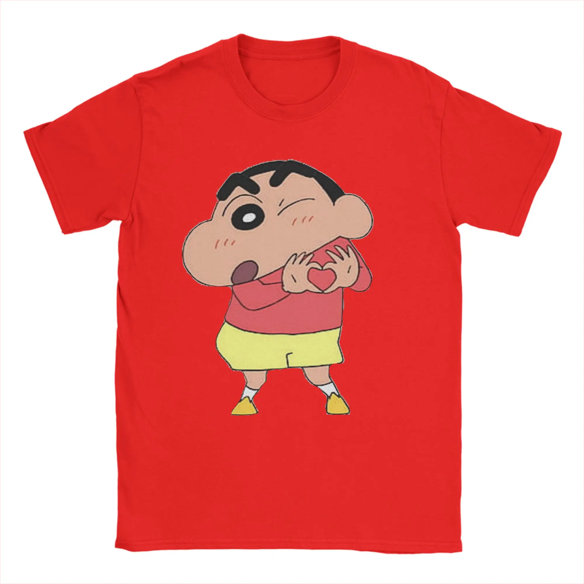 Novelty Crayon Shin chan happy T-Shirt Men Cotton Short Sleeve  Crewneck Summer Tops