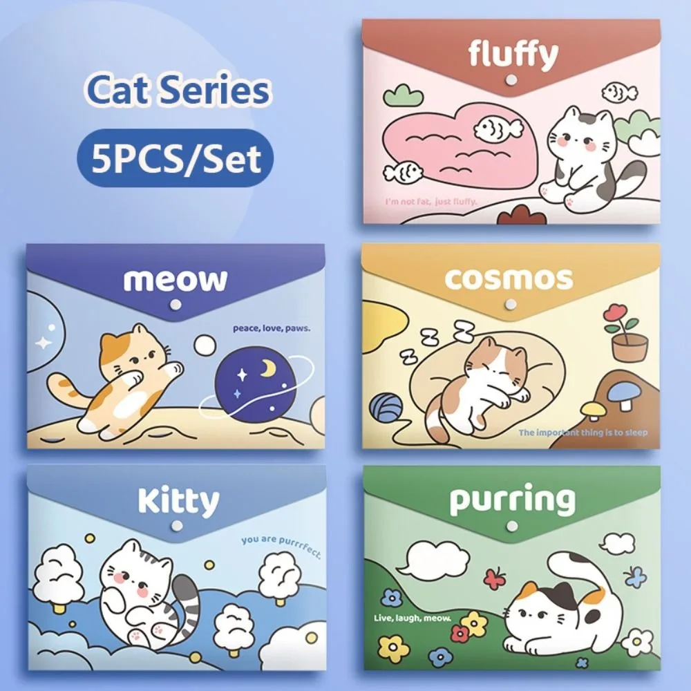 5PCS/Set Large Capacity A4 File Folder Test Paper Storage Waterproof Document Bag PP Snap-fastener Envelope Folder