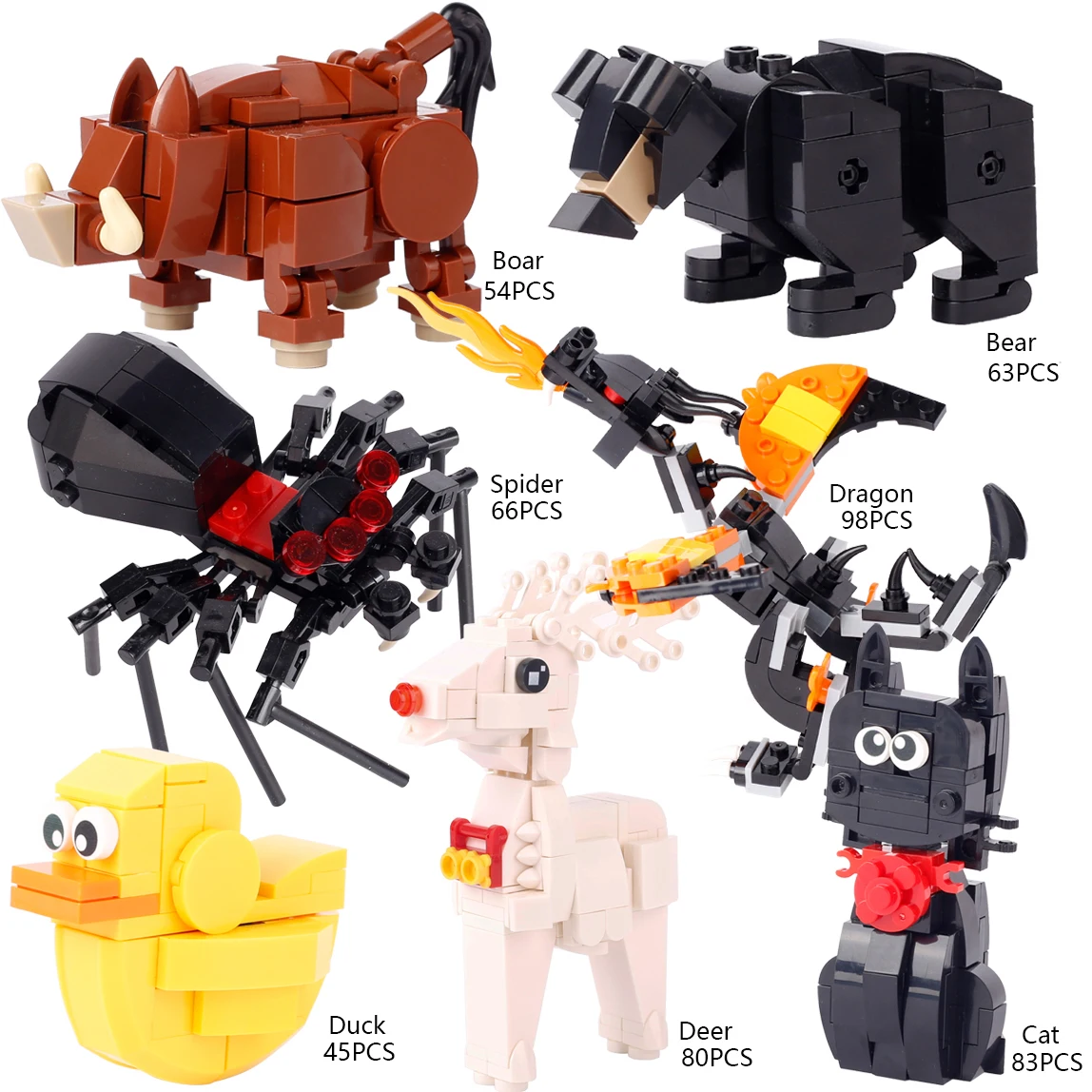 MOC Black Spider Castle Fire Dragon Building Blocks Kit Duck Animals Cat Deer Monster Boar Bear Bricks Assemble  Toys Boys Gift