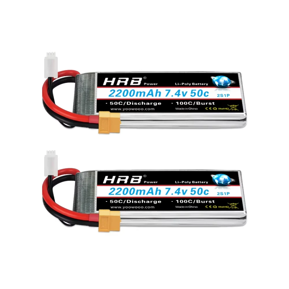 Batteria Lipo HRB 7.4V 2S 2200mah XT60 50C per parti di automobili per barche da corsa RC FPV aerei Drone