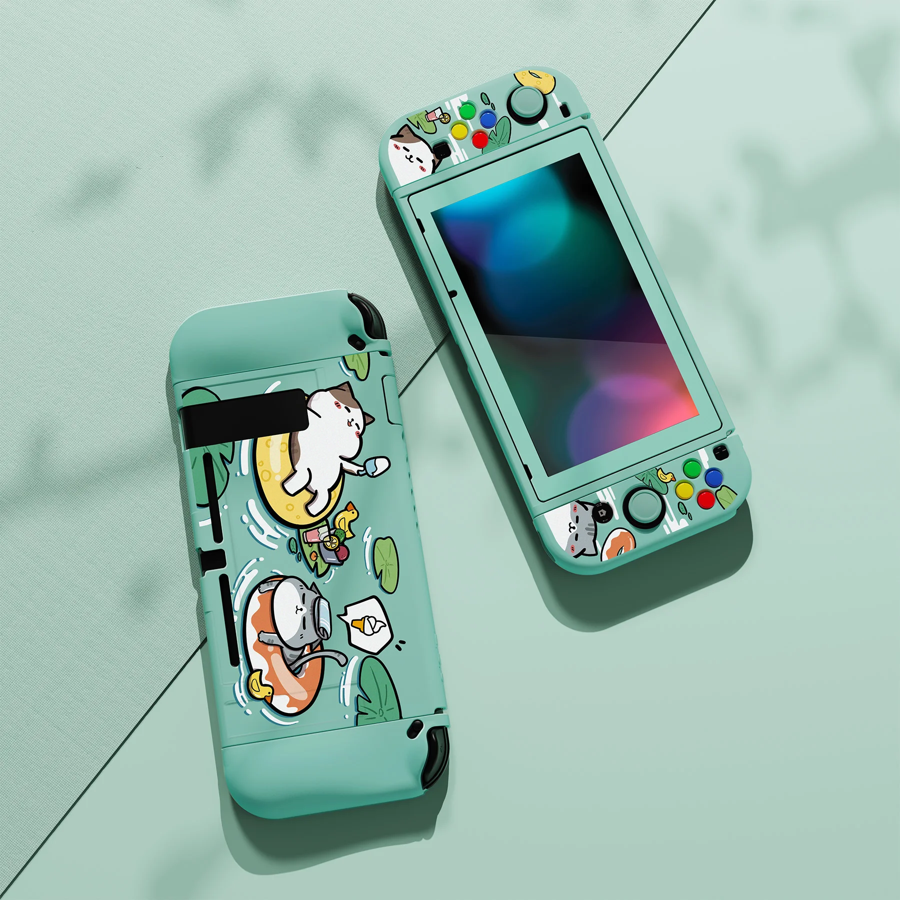 PlayVital-ZealProtect 소프트 보호 케이스, 엄지 그립 및 방향 버튼 캡 및 강화 유리 화면 보호기가있는 스위치 용