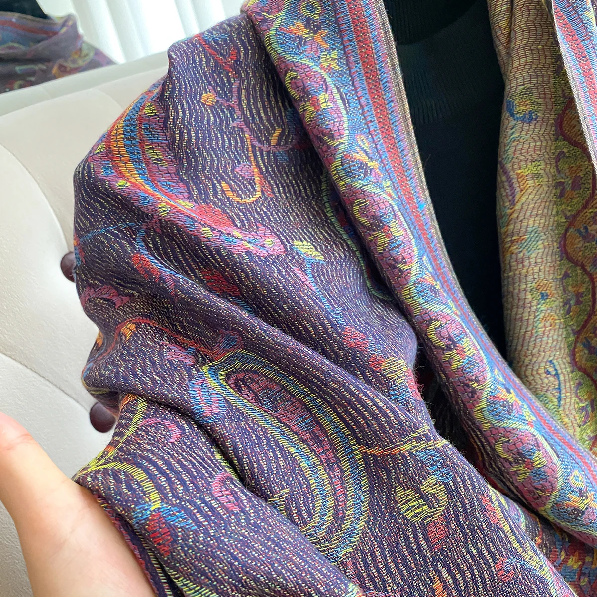 Neue Mode Damen Faux Kaschmir Winter Wrap Vintage Print Quasten Dicke Warme Pashmina Zweiseitiger Schal Outdoor Schals Foulard – Detail 3